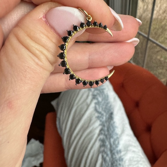 14k Gold and Black Diamond Moon Pendant - Picture 5 of 7